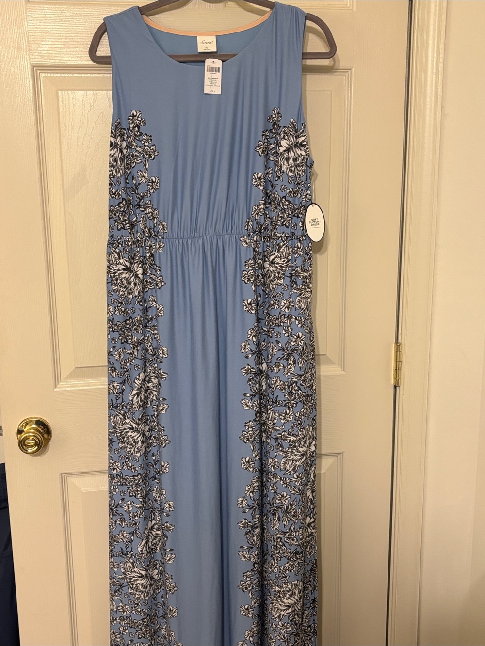 Soma Soft Support Blue Floral Stretch Maxi Dress with Pockets XL